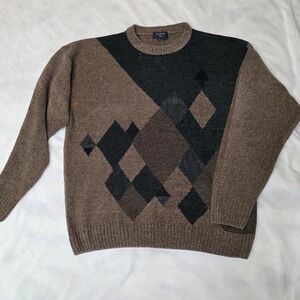 Dockers Mens Medium Brown Geometric Diamond Crewneck Sweater Acrylic Rayon Blend
